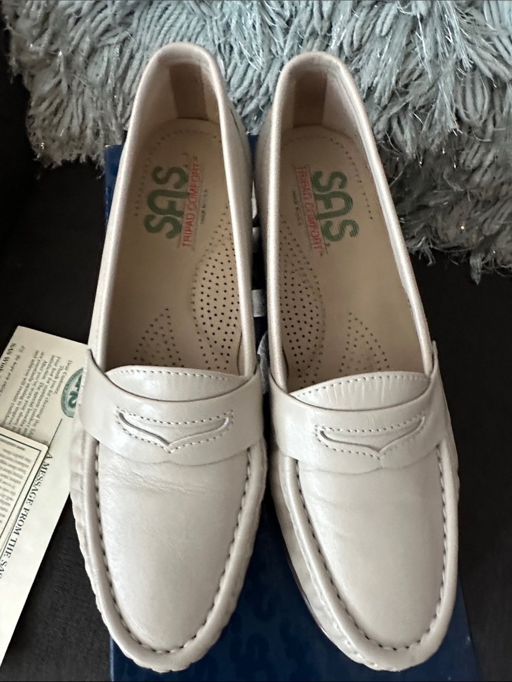 SAS Cream Leather Slip-On Loafers